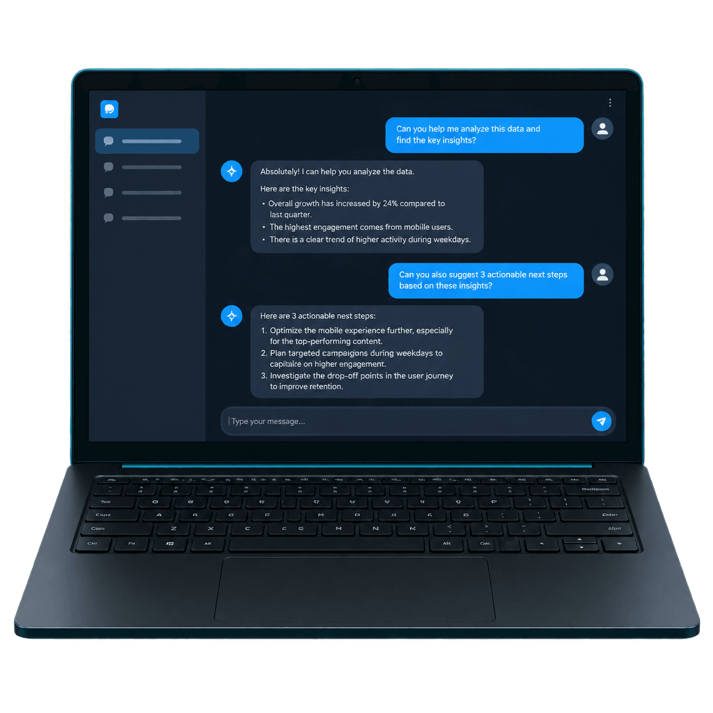 Laptop mostrando un agente de IA conversacional
